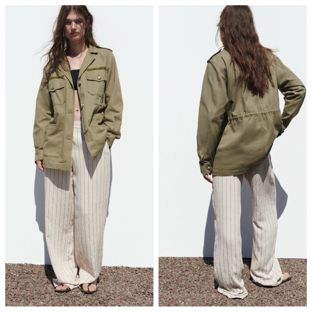 Zara Olive Green Utility Barn Jacket Small